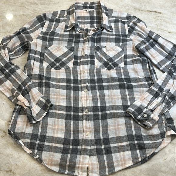 Lucky Brand Plaid Gauze Shirt‎ | Black & Cream | Size Small - Picture 5 of 13